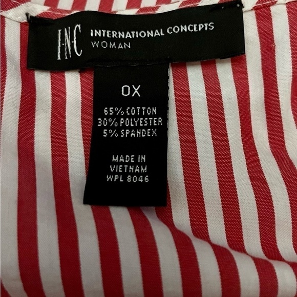 I.N.C Red and White Striped Tie Waist Blouse with Ruffled Sleeves - Picture 3 of 3